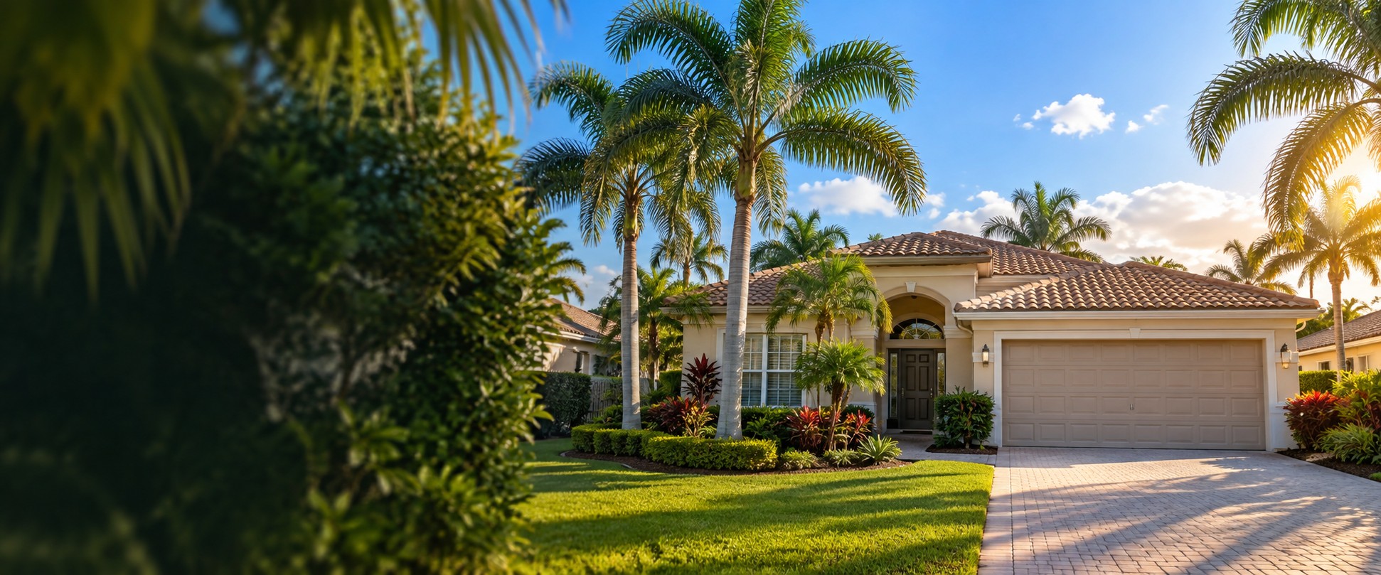 South Florida residential home with palm trees